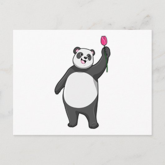 Panda mit Tulpe Postkarte (Vorderseite)