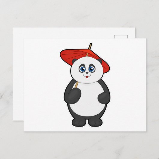 Panda mit Umbrella Postkarte (Vorne/Hinten)