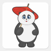 Panda mit Umbrella Quadratischer Aufkleber (Vorderseite)