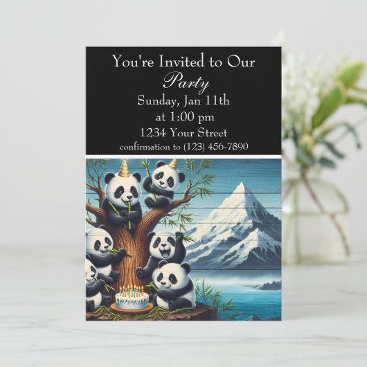 Panda-Monium Birthday Bash Einladung (Stehend Vorderseite)