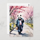 Panda Morning Coffee Walk in der Frühlingstadt Postkarte (Vorne/Hinten)