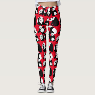 Panda Muster Red BG Leggings