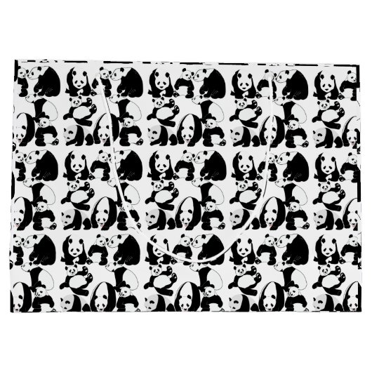 Panda Muster White BG Große Geschenktüte (Rückseite)
