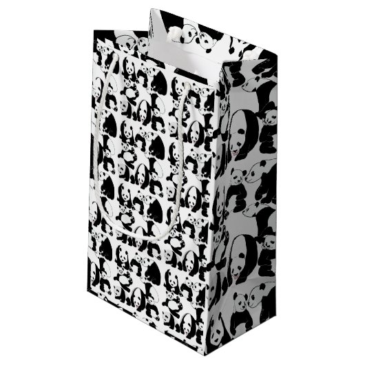 Panda Muster White BG Kleine Geschenktüte (Rückseite Schrägansicht)