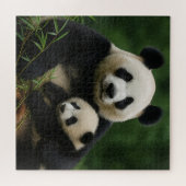 Panda-Mutter & Jungtier im sanften Regen Puzzle (Horizontal)