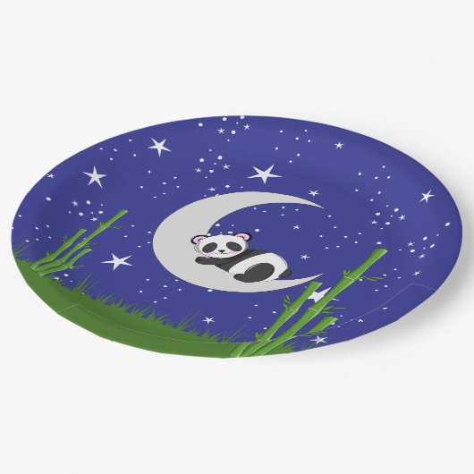 Panda New Baby on Moon Pappteller (Schrägansicht)