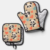Panda Ofenhandschuh & Topflappen-Set (Vorderseite/Rückseite)