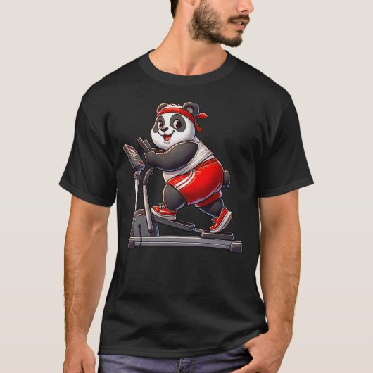 Panda on Elliptical Trainer Gym Fitness Workout Tr T-Shirt (Vorderseite)