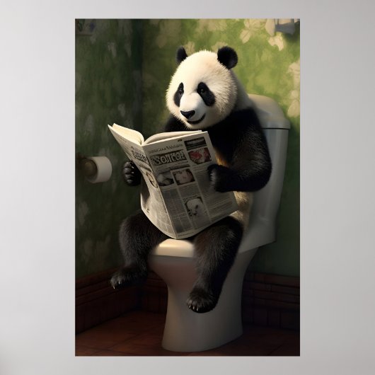 Panda on Toilet Print, Funny Bathroom Wall Art Poster (Vorne)