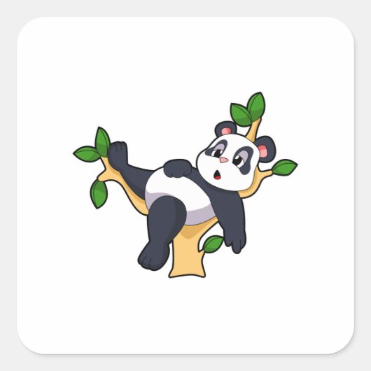 Panda on Tree Quadratischer Aufkleber (Vorderseite)