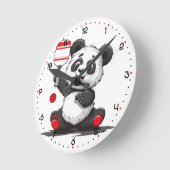 Panda Paddle Time Pickleball Runde Wanduhr (Winkel)