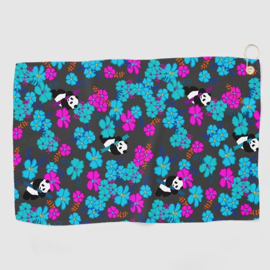 Panda Paradise Bloom Golfhandtuch (Horizontal)