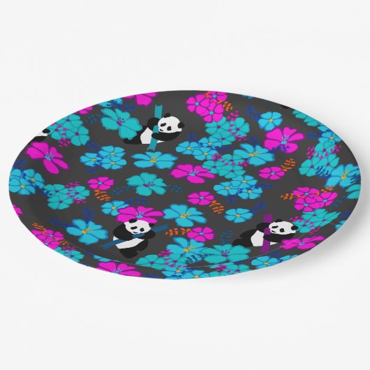 Panda Paradise Bloom Pappteller (Schrägansicht)