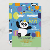 Panda Party Birthday Panda-monium Blue Einladung (Vorne/Hinten)
