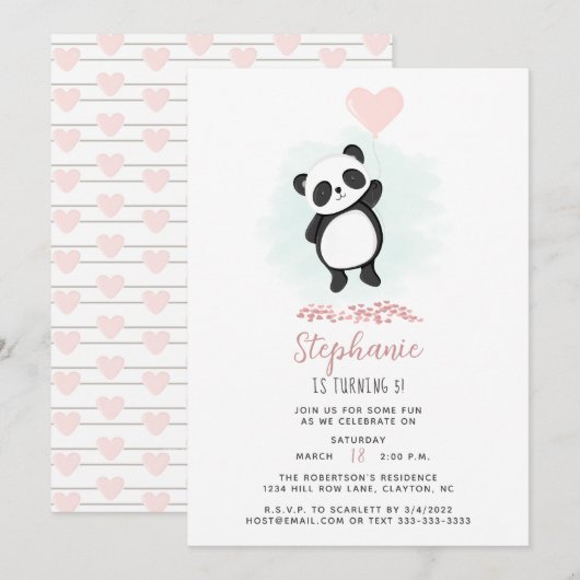 Panda Party Einladung (Vorne/Hinten)