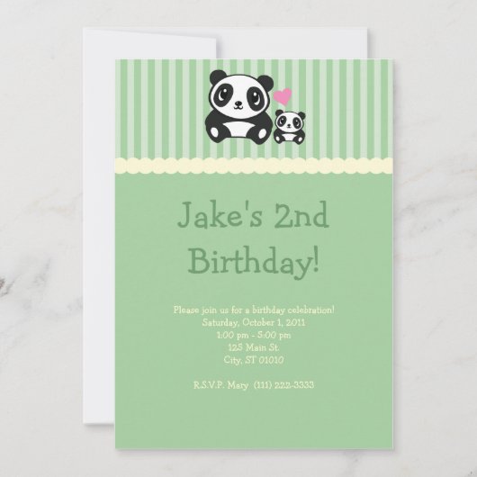 Panda-Party Einladung - Grün (Vorderseite)