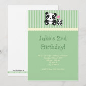Panda-Party Einladung - Grün (Vorne/Hinten)