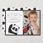 Panda Party | Einladung in Monochrome und Foto (Vorne/Hinten)
