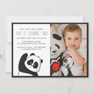 Panda Party | Einladung in Monochrome und Foto