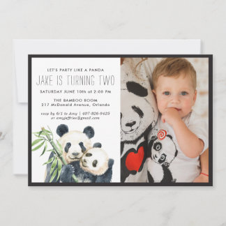 Panda Party | Einladung in Monochrome und Foto