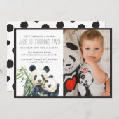 Panda Party | Einladung in Monochrome und Foto (Vorne/Hinten)
