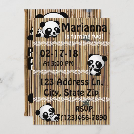 Panda-Party Einladungen (Vorne/Hinten)