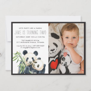 Panda-Party Monochrome & Foto-Einladung