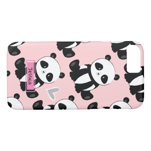Panda Pattern Girly Pink Individuelle Name Case-Mate iPhone Hülle (Rückseite (Horizontal))