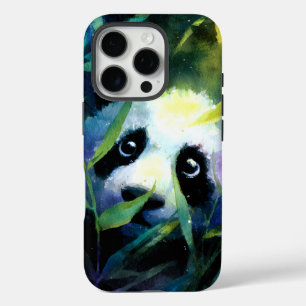 Panda Peeking Bamboo Watercolor iPhone 16 Pro Hülle