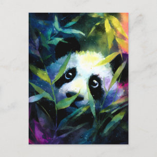 Panda Peeking Bamboo Watercolor Feiertagspostkarte