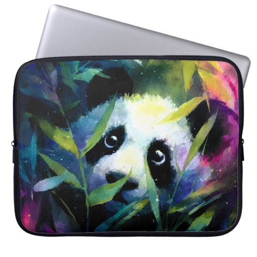 Panda Peeking Bamboo Watercolor Laptopschutzhülle (Vorderseite)