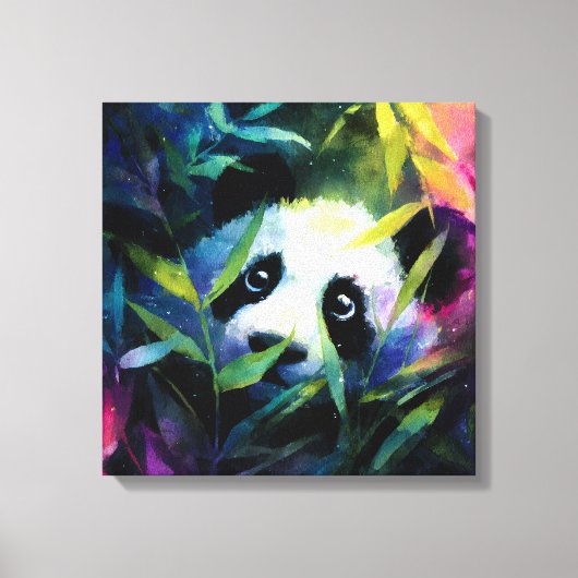 Panda Peeking Bamboo Watercolor Leinwanddruck (Vorderseite)