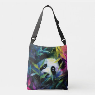 Panda Peeking Bamboo Watercolor Tragetaschen Mit Langen Trägern