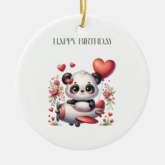 Panda-Pilot-Geburtstag Keramik Ornament (Vorne)