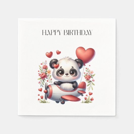 Panda-Pilot-Geburtstag Serviette (Vorderseite)