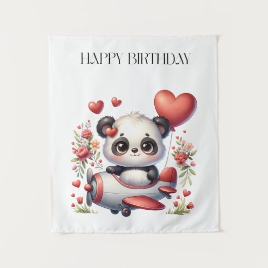Panda-Pilot-Geburtstag Wandteppich (Vorderseite)