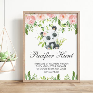 Panda Pink Blumenstrauß Schnuller Jagd Kinderspiel Poster