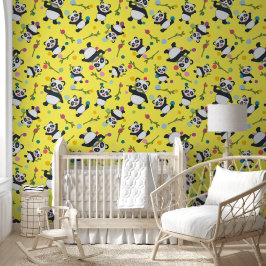 Panda polka dot kids muster gelb background tapete