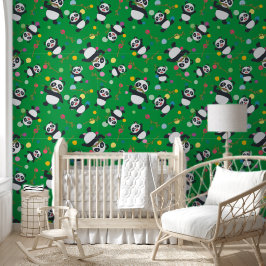 Panda polka dot kids muster green background tapete