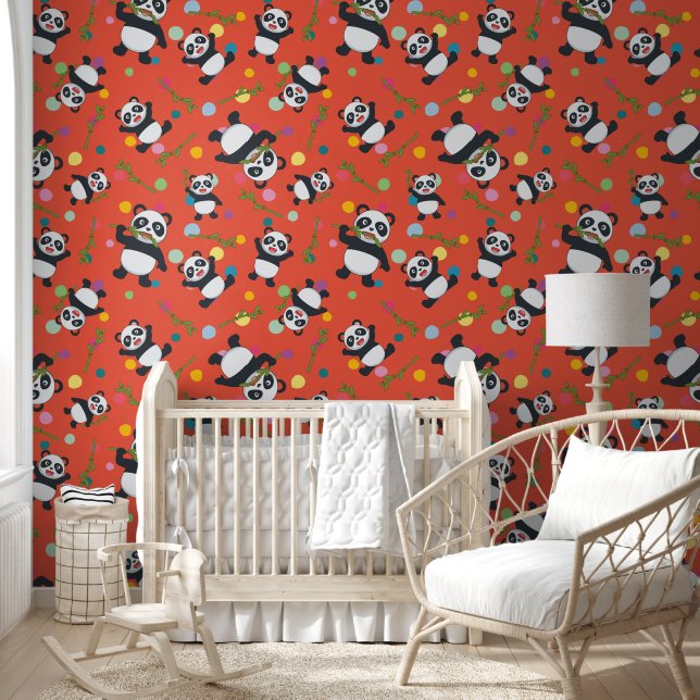 Panda polka dot kids muster orange background tapete (Kinder)