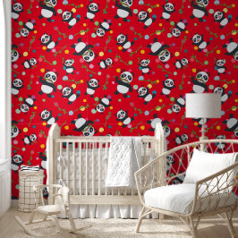 Panda polka dot kids muster red background tapete