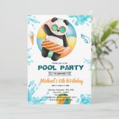 Panda-Poolparty-Geburtstagseinladung Einladung (Stehend Vorderseite)