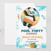 Panda-Poolparty-Geburtstagseinladung Einladung (Vorne/Hinten)