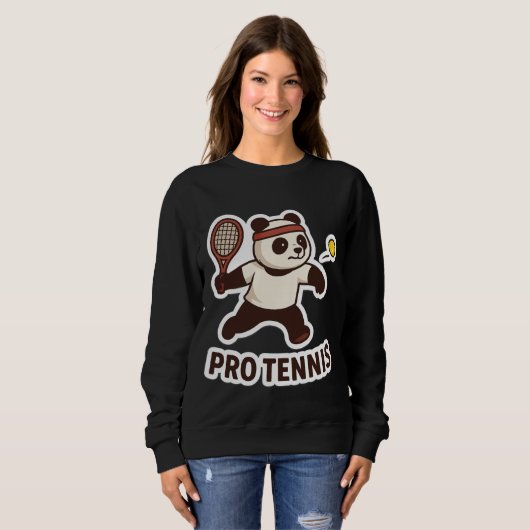 Panda Pro Tennis Sticker - Niedliches Sportdesign Sweatshirt (Vorne ganz)