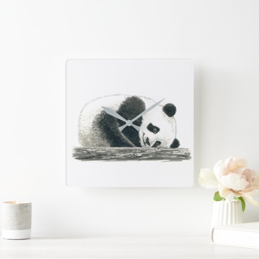 Panda Quadratische Wanduhr (Zuhause)