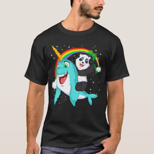 Panda reitend Narwhal T-Shirt (Vorderseite)