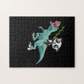 Panda Riding A T-Rex Funny Dinosaur Panda Puzzle (Horizontal)