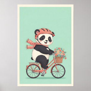 Panda Riding Bicycle Kinderzimmer Art Poster