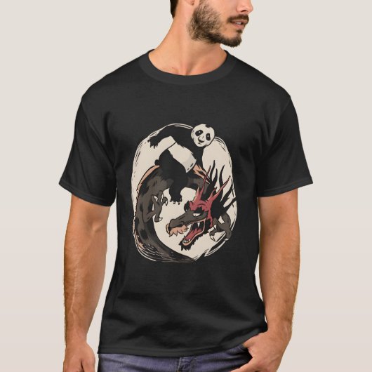 Panda Riding chinesischer Drache T-Shirt (Vorderseite)