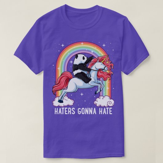 Panda Riding Unicorn Haters Rainbow Gif T-Shirt (Design vorne)